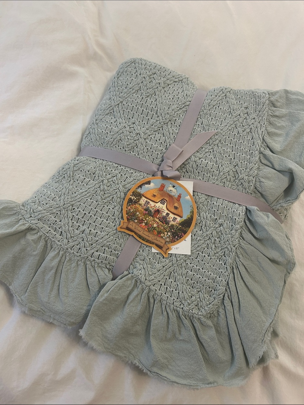 Sage Green Smocked Ruffle Throw Blanket - Cozy Home Accent